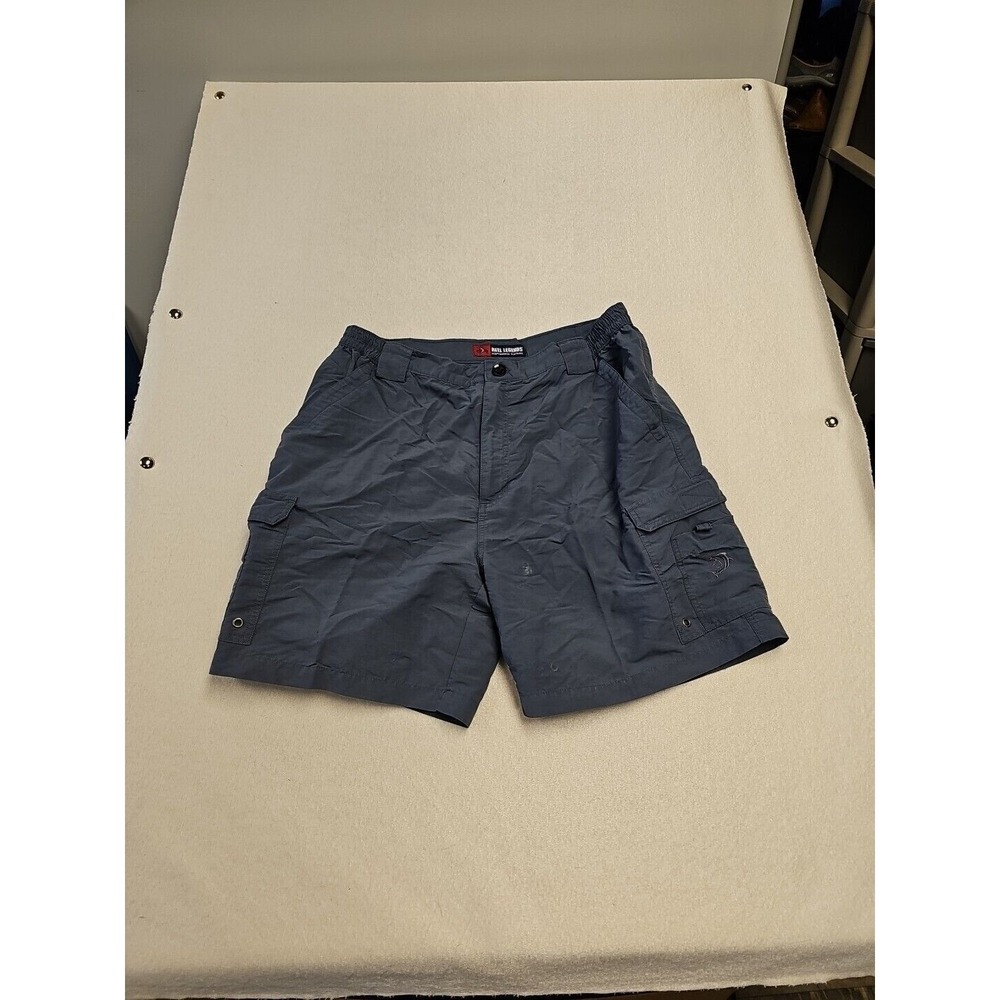 Reel Legends Mens Blue Grey Cargo Fishing Shorts Performance Nylon Size L